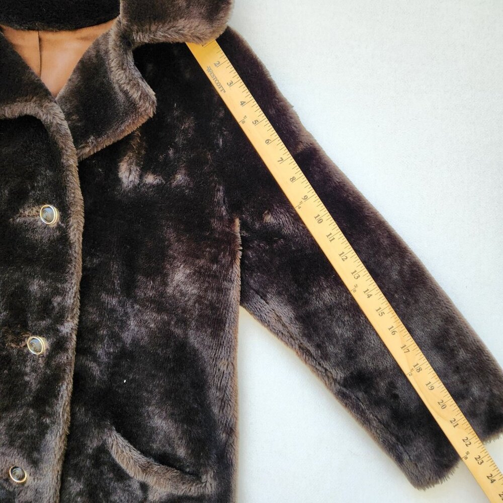 Vintage Mar Del Chocolate Brown Faux Fur Coat Glam Sexy Old Money Winter Pretty - Picture 15 of 15